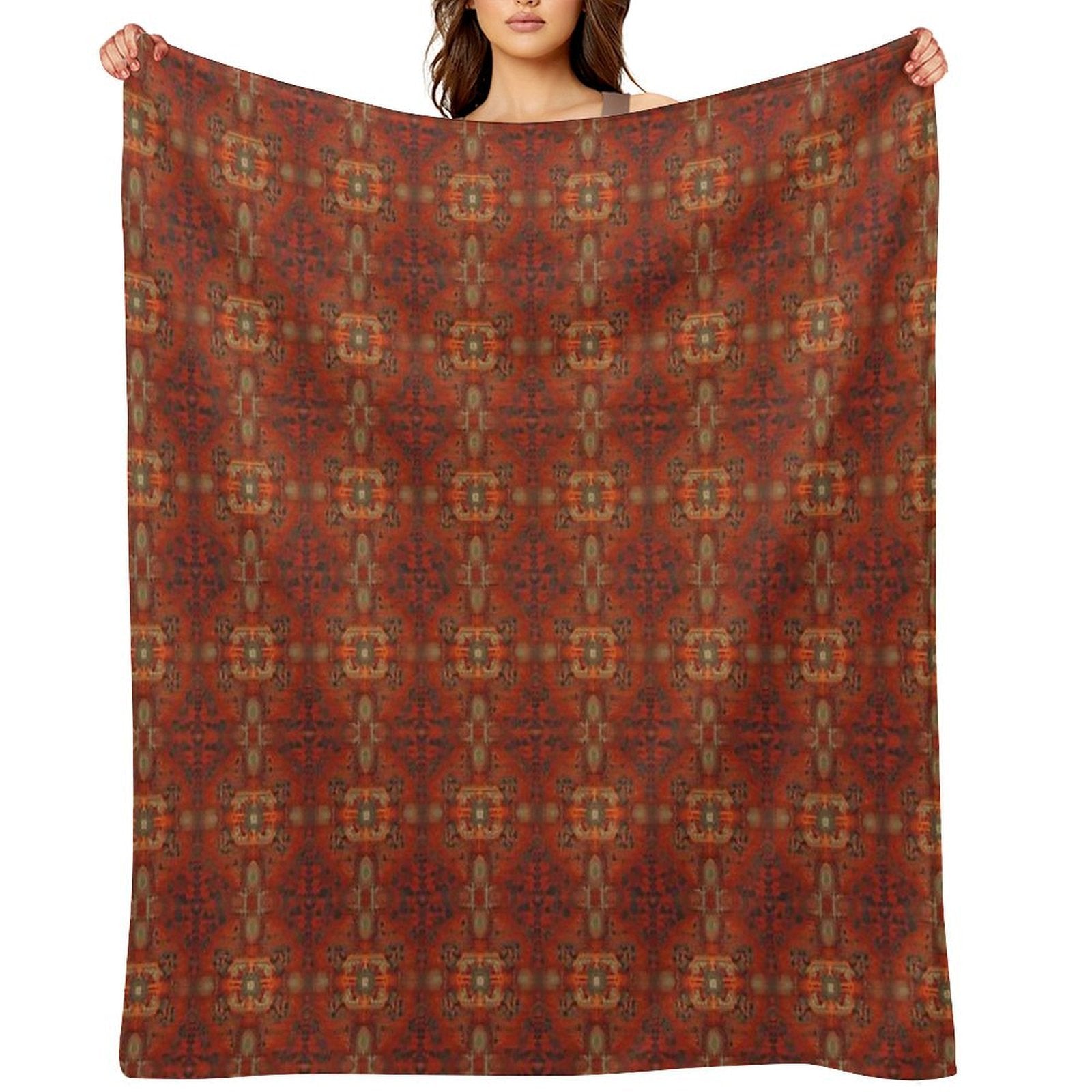 Summery Modern Design Reminiscent of The Style of Persian Carpet Patterns Lightweight Throw Blanket