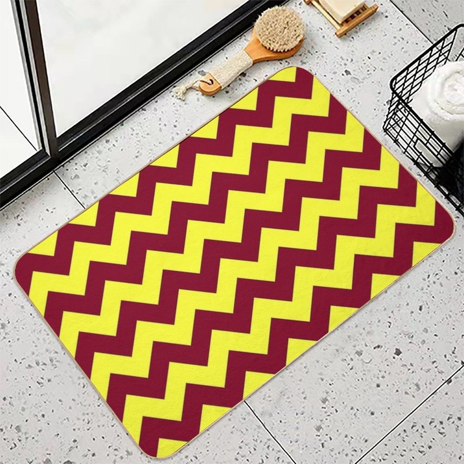 Electric Yellow And Burgundy Red Horizontal Zigzags  Versatile Bath Mat
