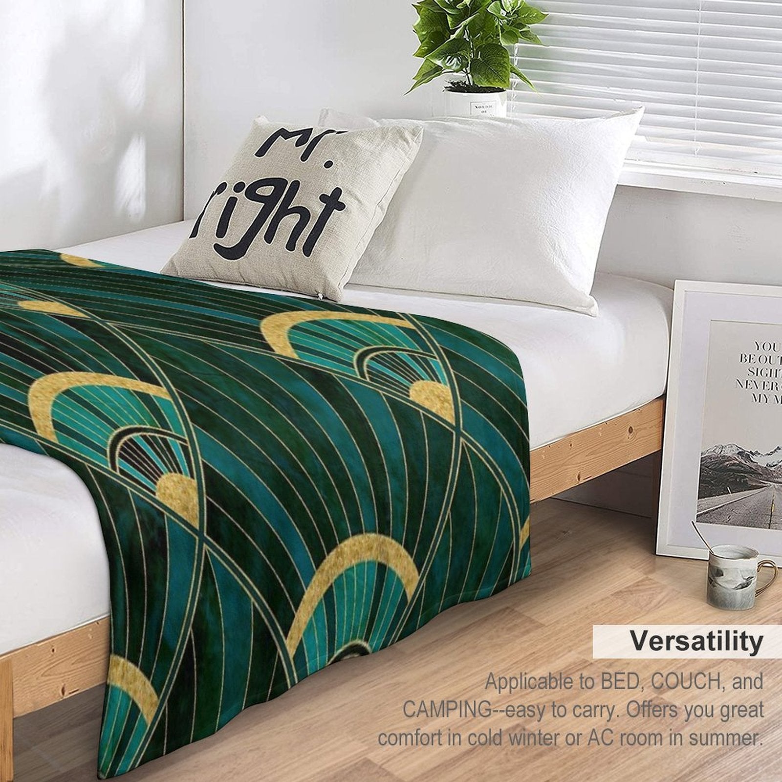 Art Deco Real Green Marbled Geometric Pattern Quick-dry Throw Blanket