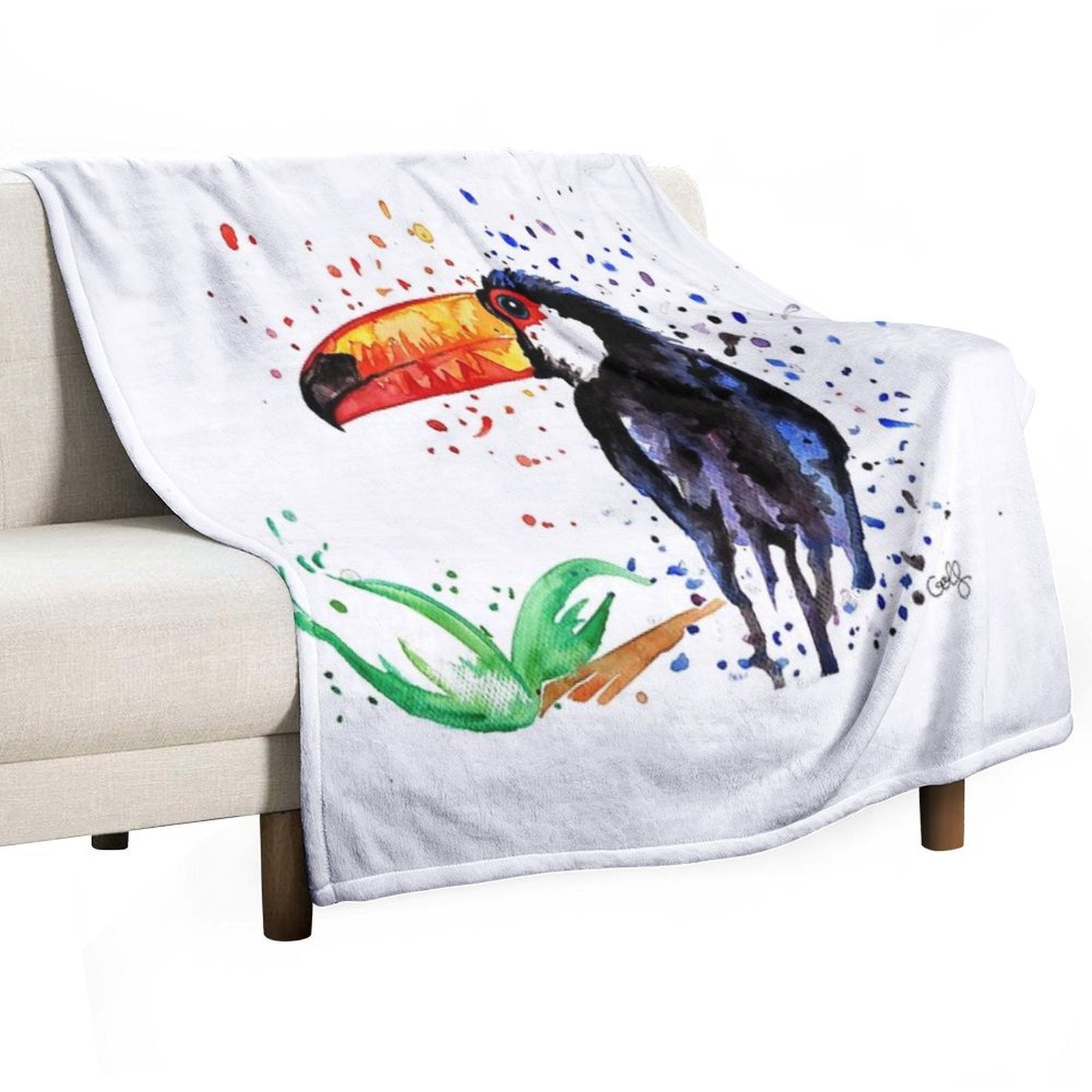 Toucan of French Guiana - Watercolor Machine-washable Throw Blanket