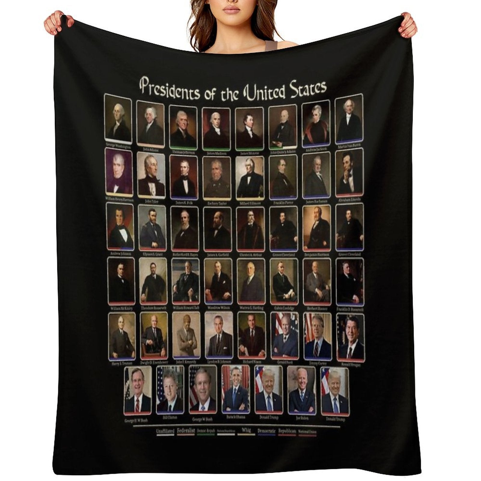 47 Presidents of The United States List (Updated - Including Trump) Premium Throw Blanket