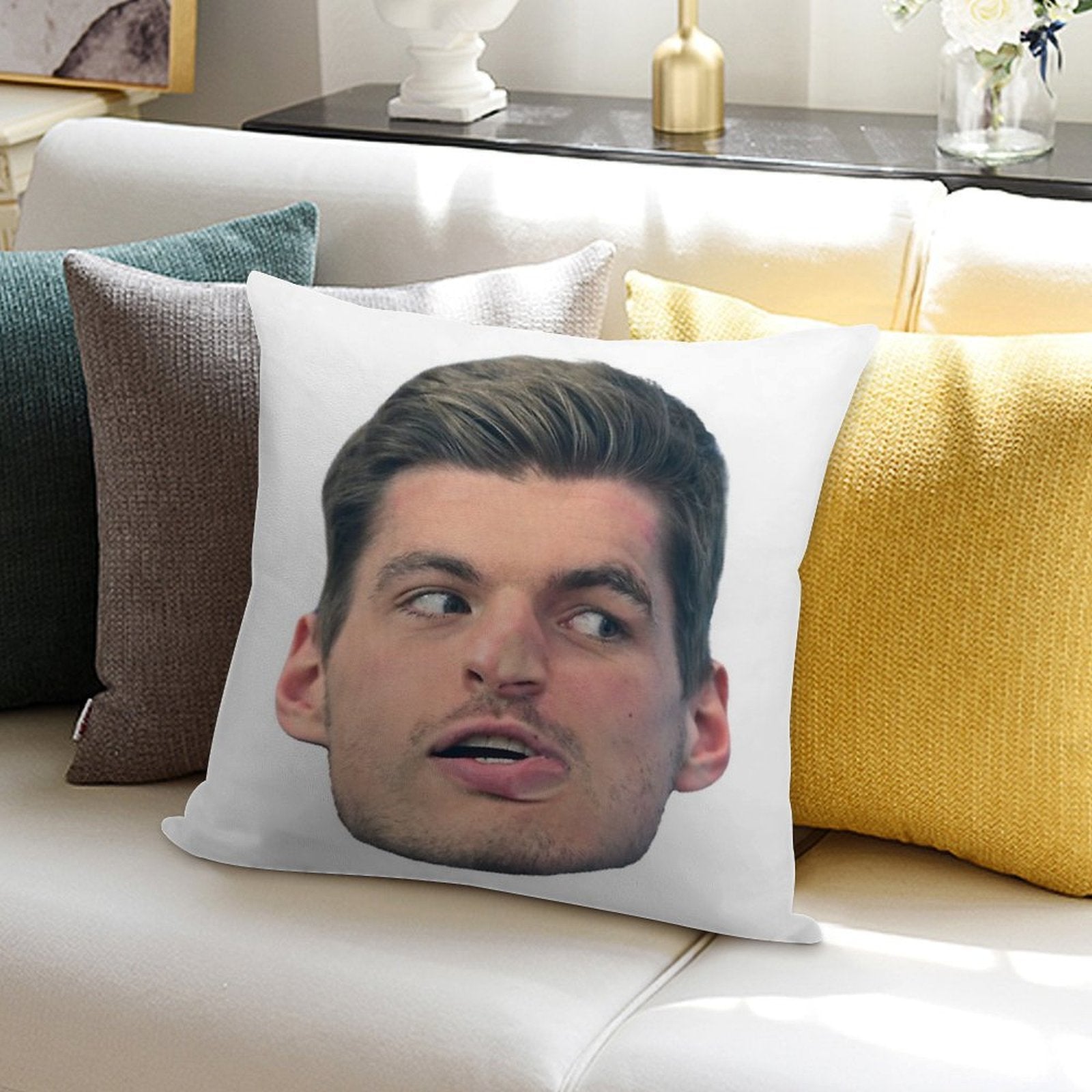 Max Verstappen Face Soft Shrink-Resistant Throw Pillow