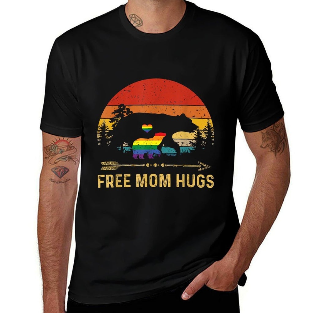Free Mom Hugs LGBT Pride Mama Bear Retro Tshirt Gift  Eco-friendly Material T-Shirt