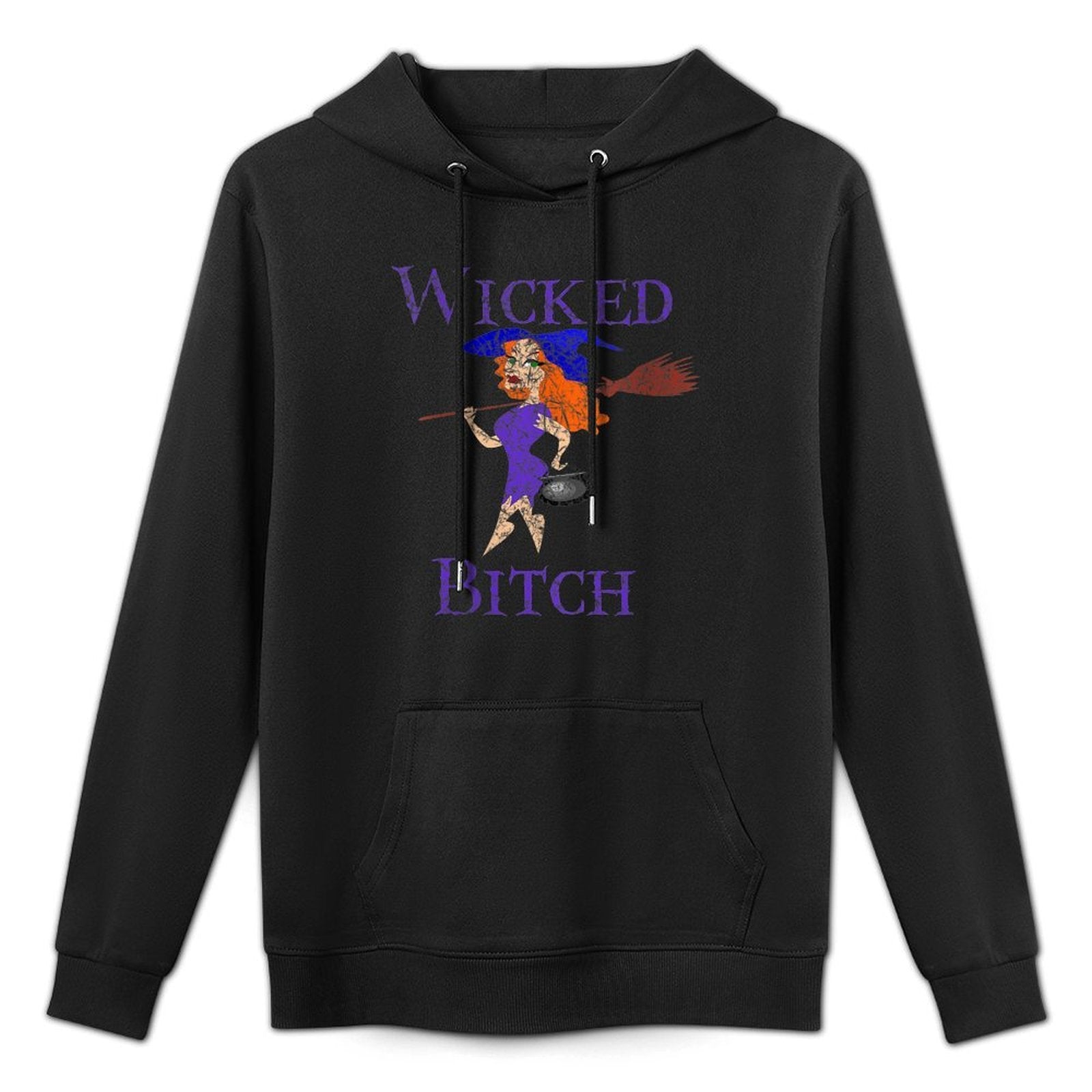 Womens Wicked Bitch Halloween V-Neck Shrink-Resistant Hoodie