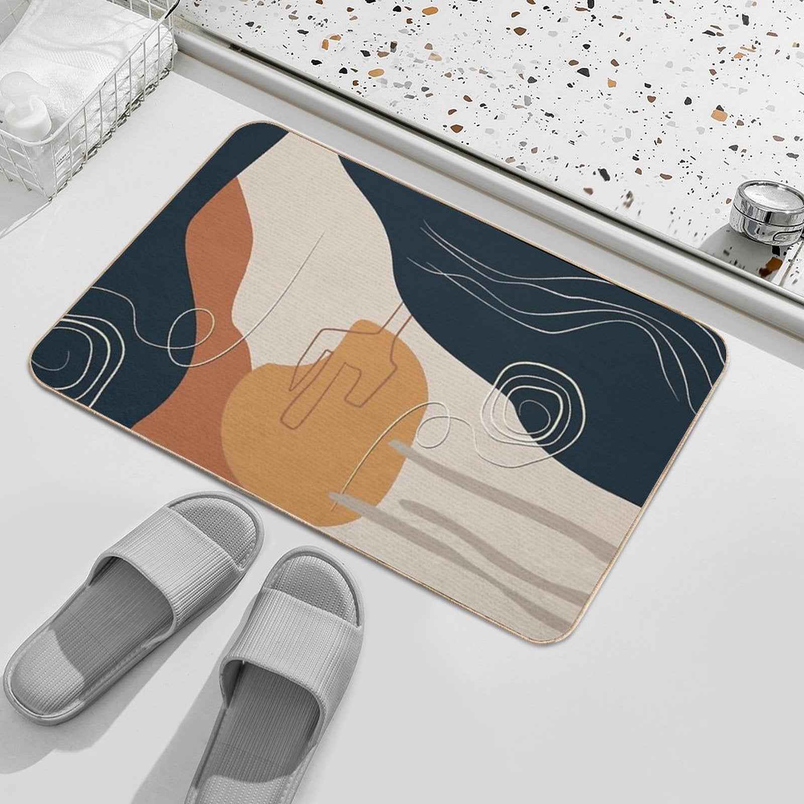 Abstract - Go with The Flow 2 in Navy And Ochre  Toxin-Free Bath Mat