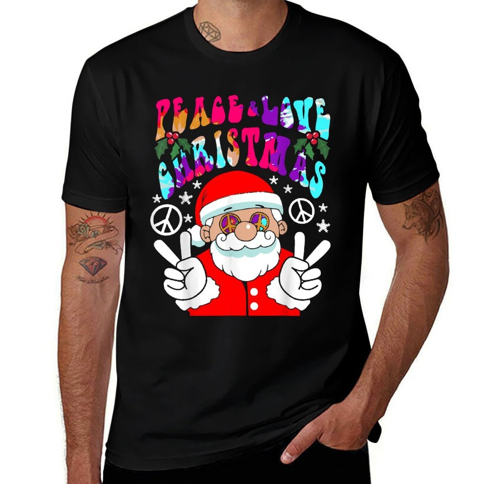 Hippie Santa Claus Peace And Love Tie Dye Groovys  Summer-ready Fabric T-Shirt