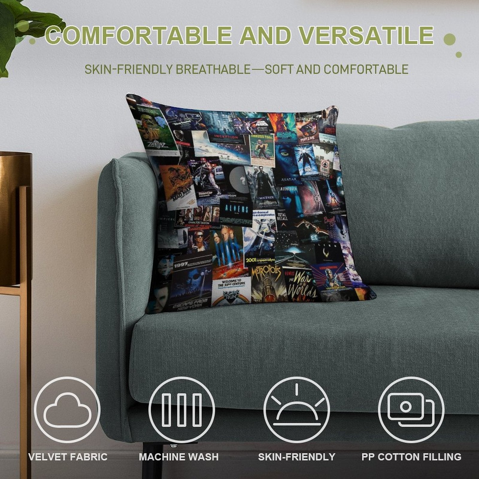 Sci-Fi Movie Posters Soft Luxury Feel Throw Pillow