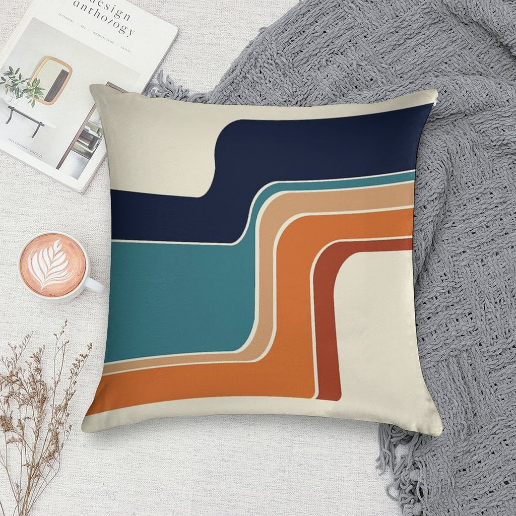 Retro Zig Zag Stripes Orange Rust Blue Soft Washable Throw Pillow