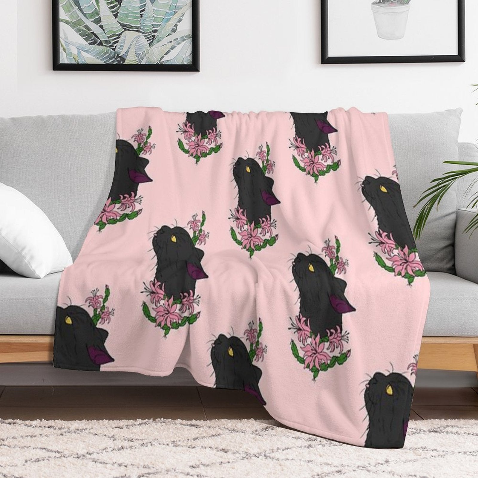 Christmas Cacti Floral Cat Bea Machine-washable Throw Blanket