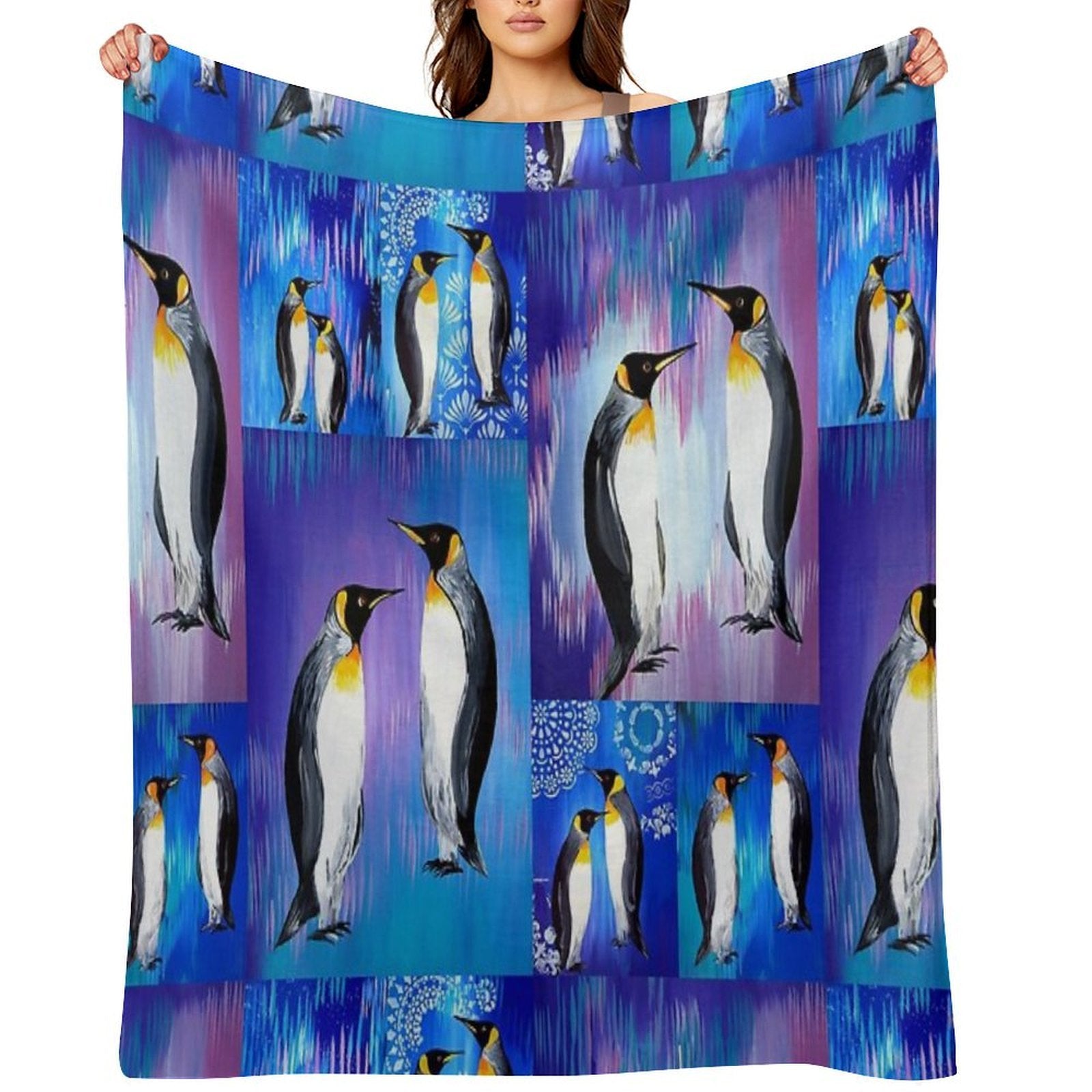 Penguin Collage Sustainable Throw Blanket