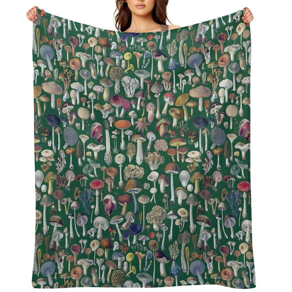 Vintage Mushrooms Pattern - Green Shrink-resistant Throw Blanket