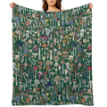 Vintage Mushrooms Pattern - Green Shrink-resistant Throw Blanket