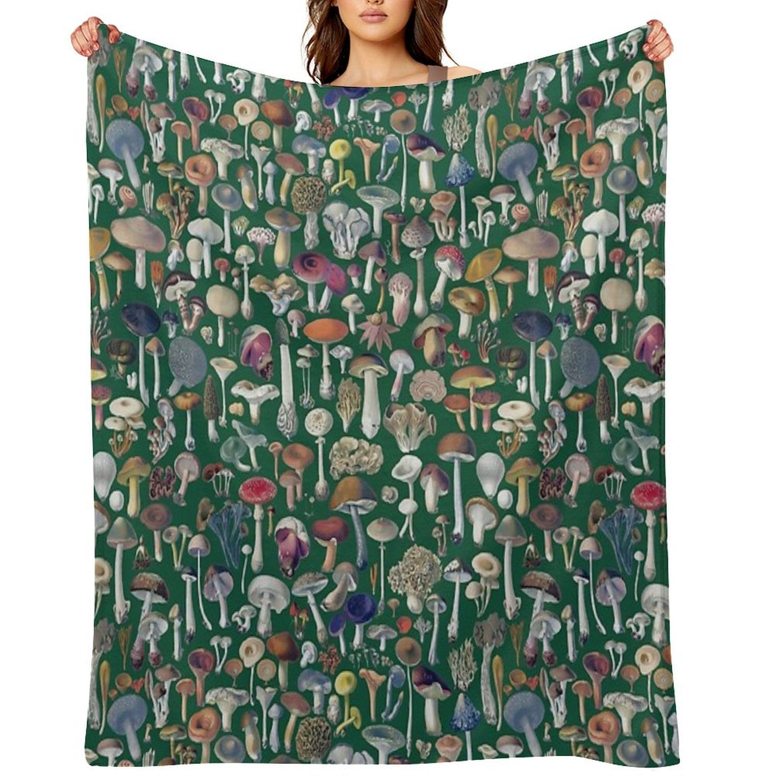 Vintage Mushrooms Pattern - Green Shrink-resistant Throw Blanket