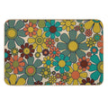 Retro Garden Gingham Flowers 70s Floral Pattern 2 in Mid Century Modern Olive Mustard Teal Orange  Anti-Trip Bath Mat