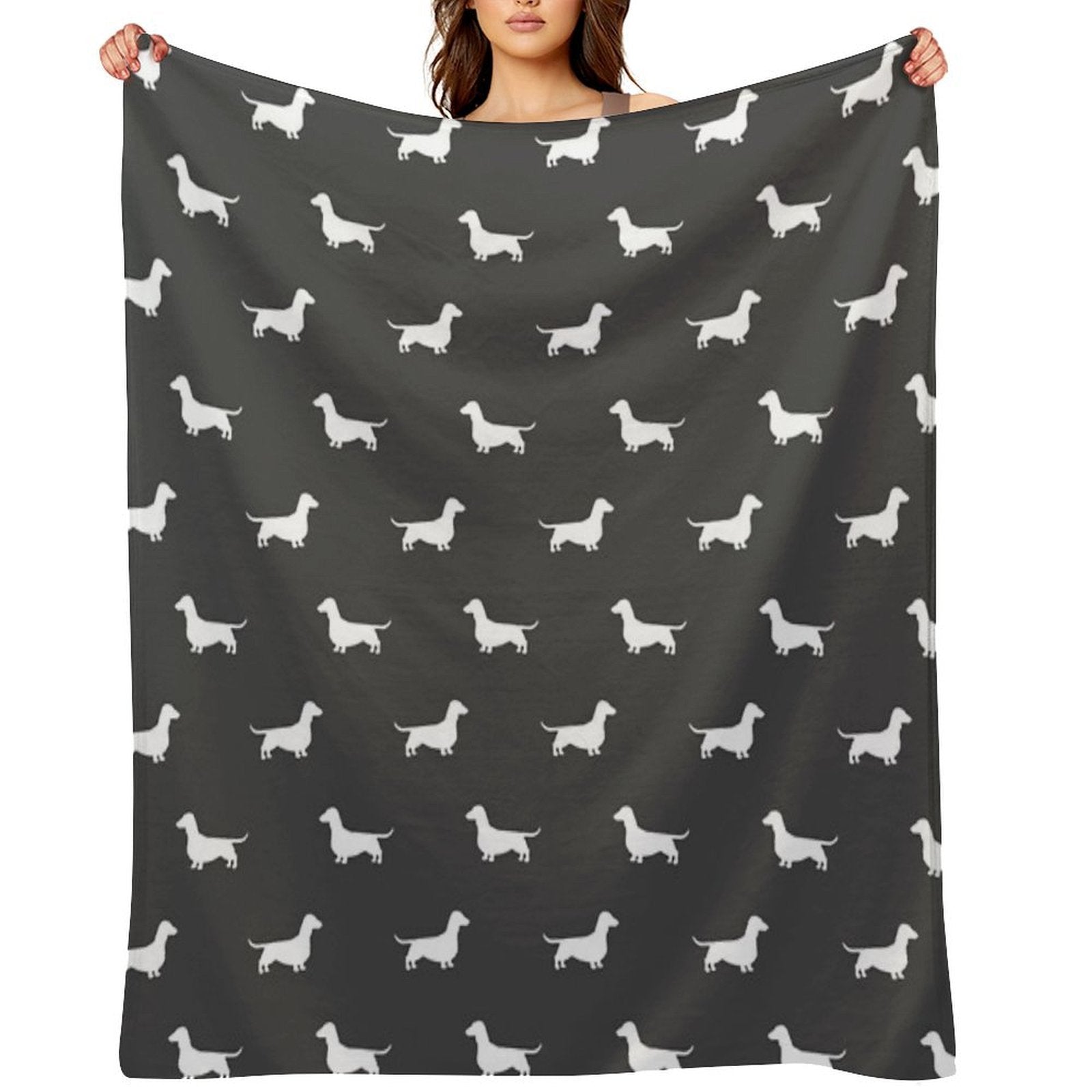 Dachshund Silhouette(s)  Wiener Dog  Smooth Coated Doxie Wrinkle-free Throw Blanket
