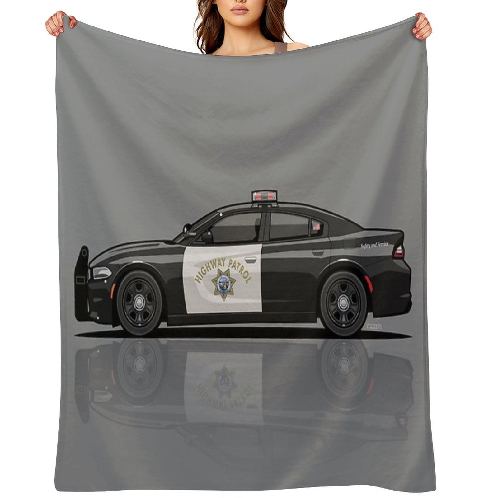 California Highway Patrol D0dge Ch4r6er Police Car Shrink-resistant Throw Blanket