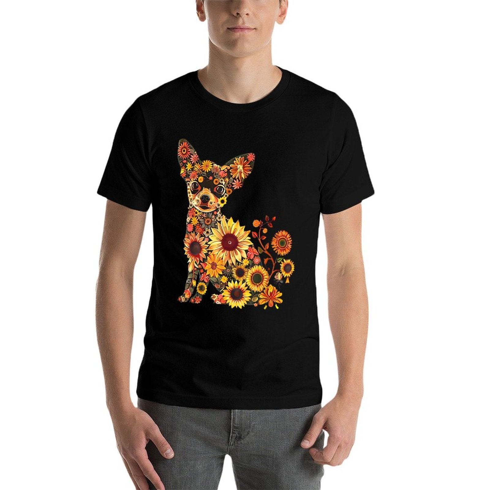 Floral Chihuahua Sunflower Mama Cute Mom Mother&#39;s Day  Summer-ready Fabric T-Shirt