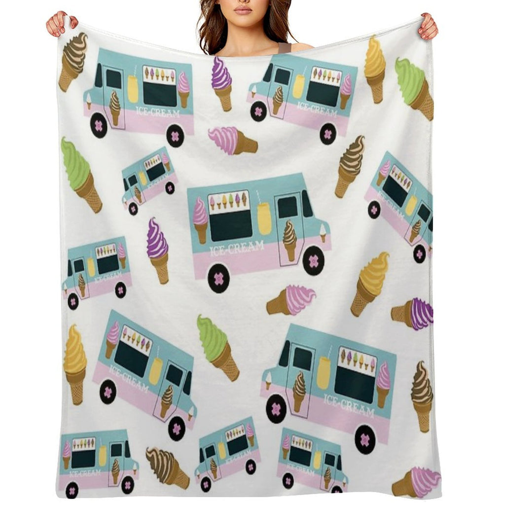 Retro Ice Cream Truck Pattern Sustainable Throw Blanket