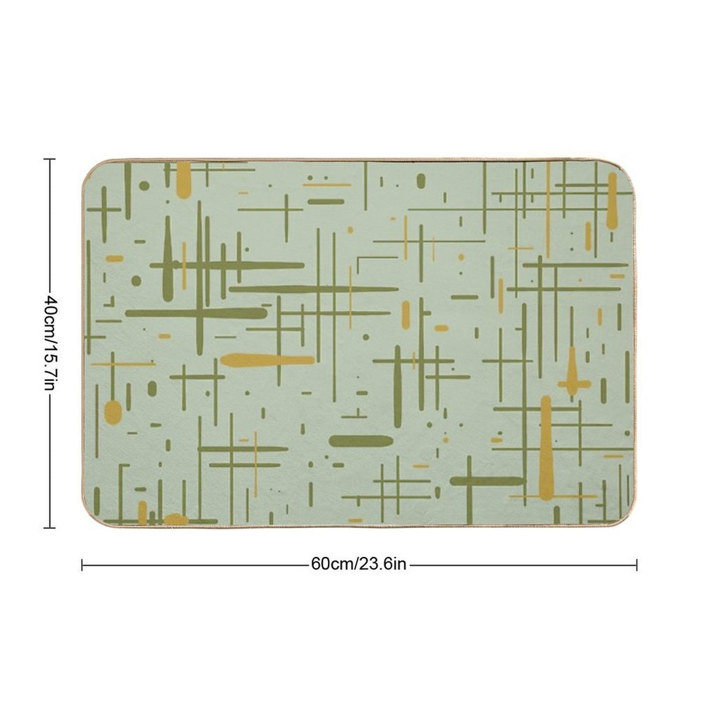 Mid-Century Modern Kinetikos Pattern Celadon Olive Green Mustard Gold  Eco-Friendly Bath Mat