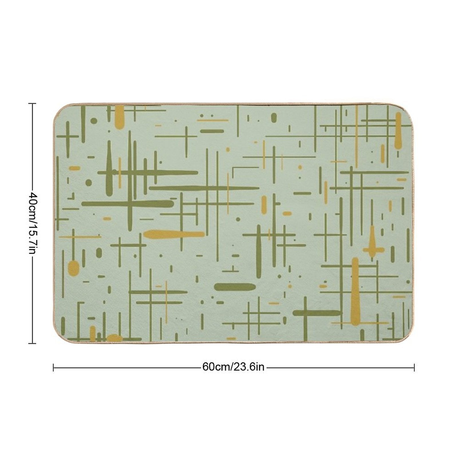 Mid-Century Modern Kinetikos Pattern Celadon Olive Green Mustard Gold  Eco-Friendly Bath Mat