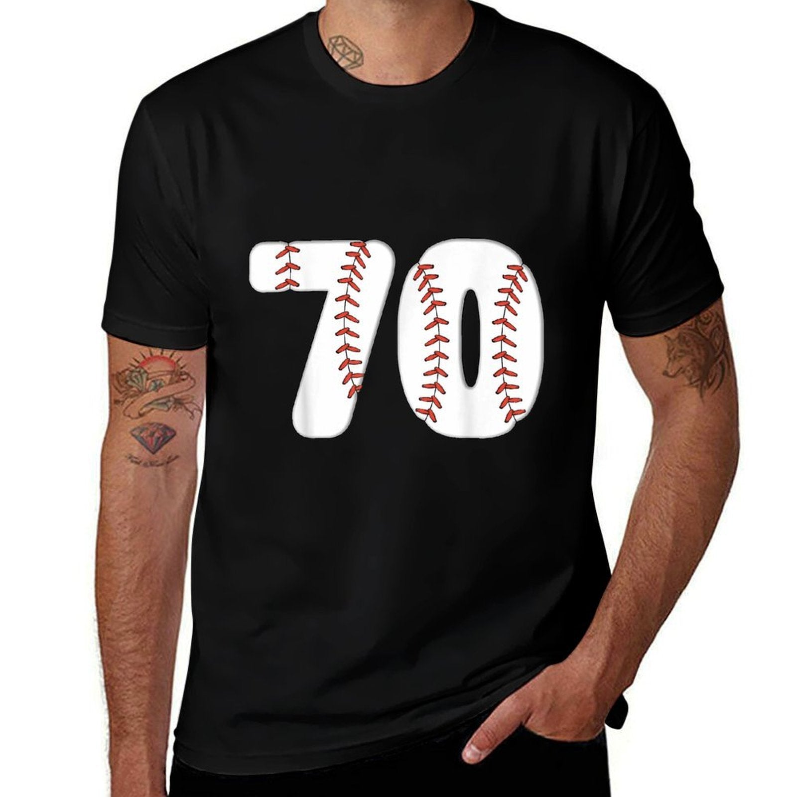 Baseball Number 70 Baseball Birthday 70 Baseball Themed 70th  Fade-proof Color T-Shirt