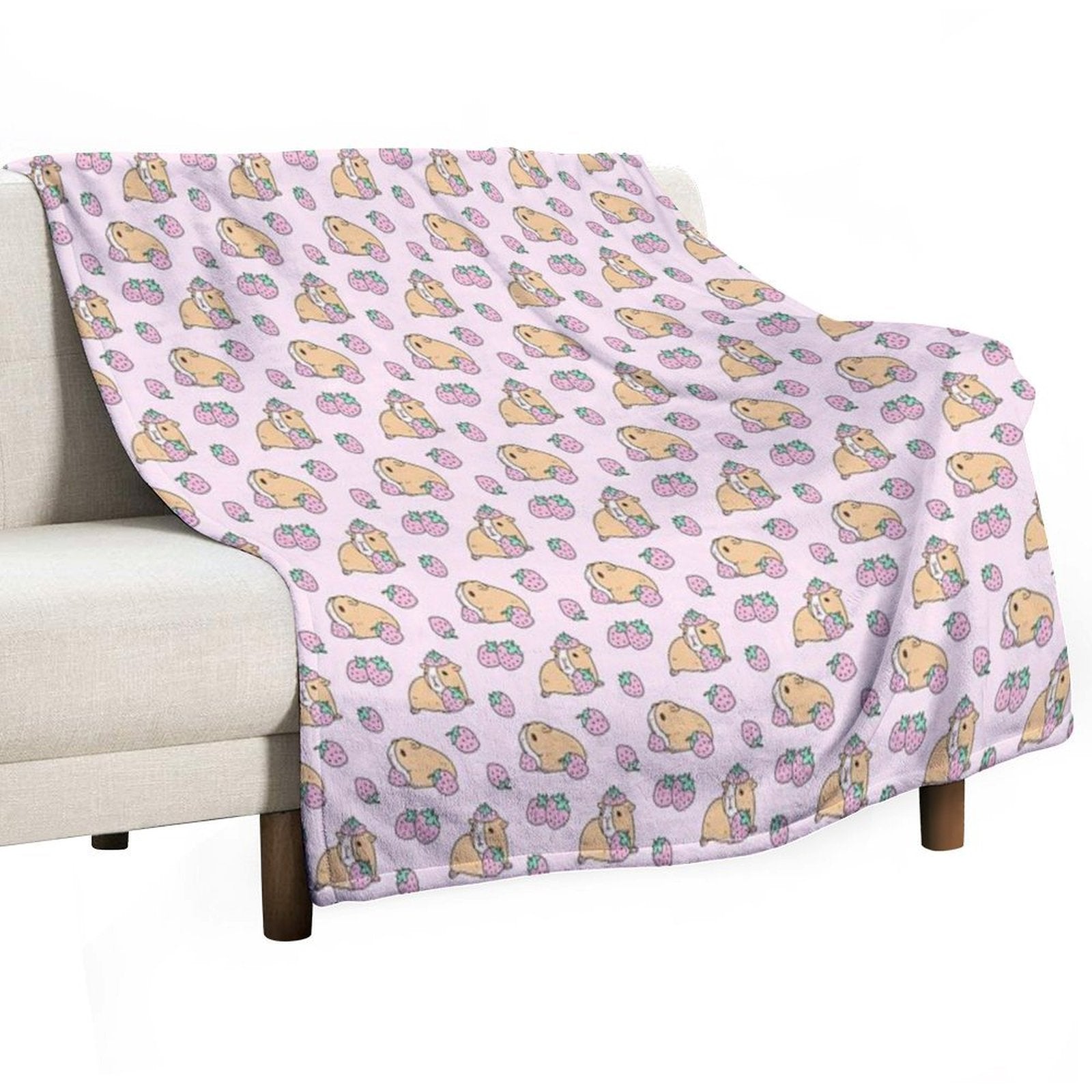 Pink Guinea Pig And Strawberry Pattern Eco-conscious Throw Blanket