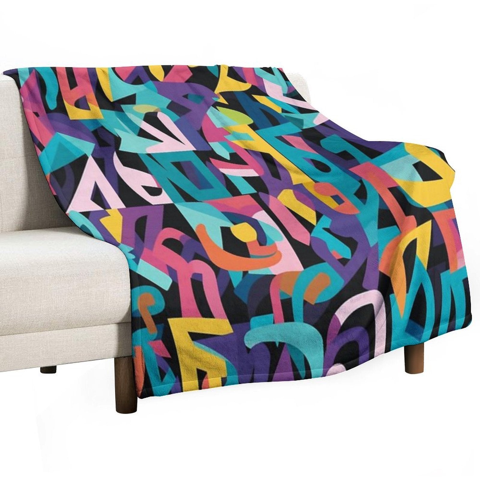 Colorful Fantasy Pattern Orange Yellow Pink Green Red Turquoise Black Ornaments Compact Throw Blanket