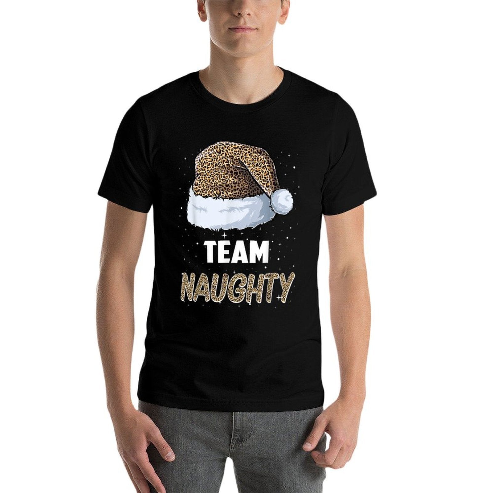 Team Naughty Santa Leopard Hat Pajamas Family Xmas Men Women  Odor-resistant T-Shirt