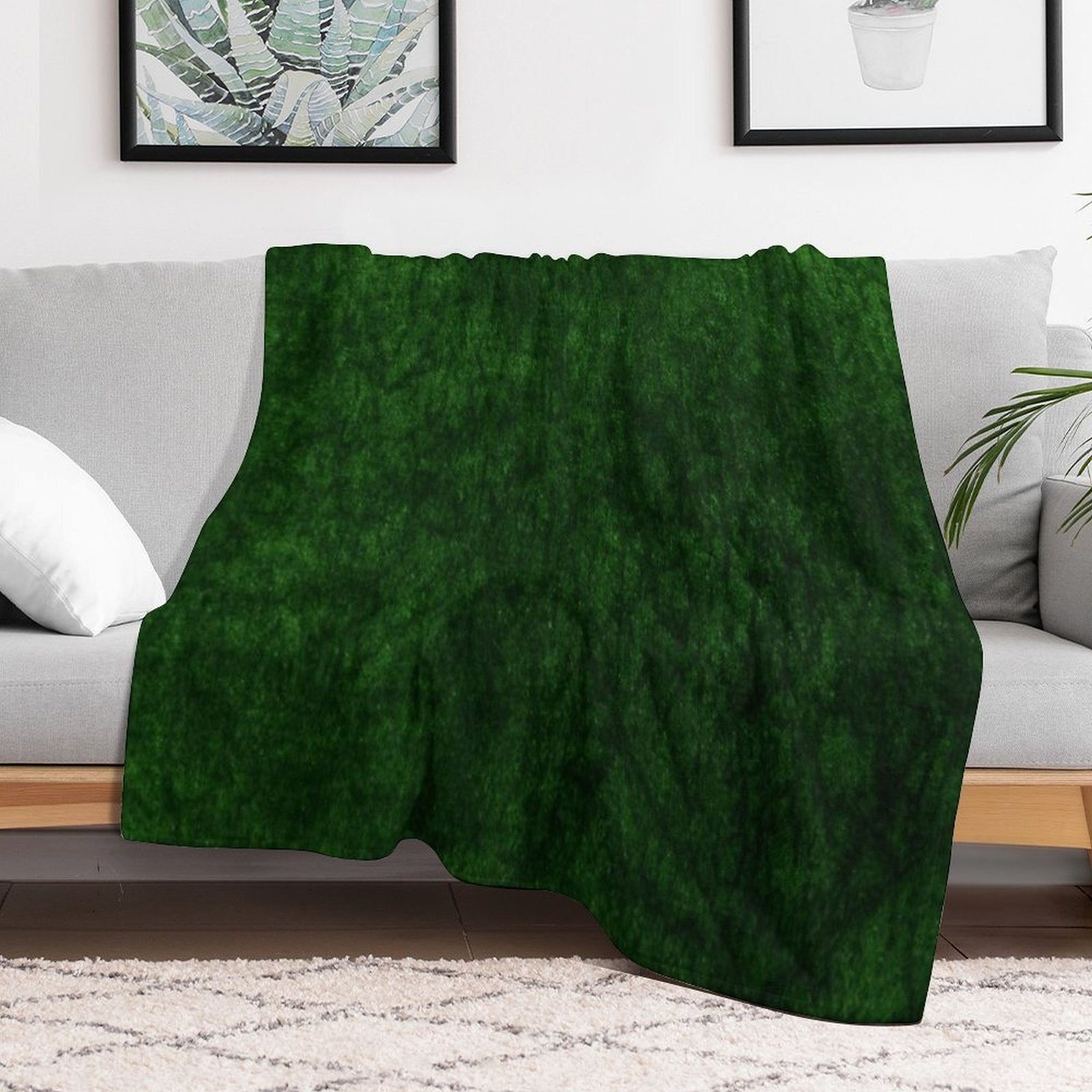 Emerald Green Grass Velvet  Texture Easy Care Throw Blanket