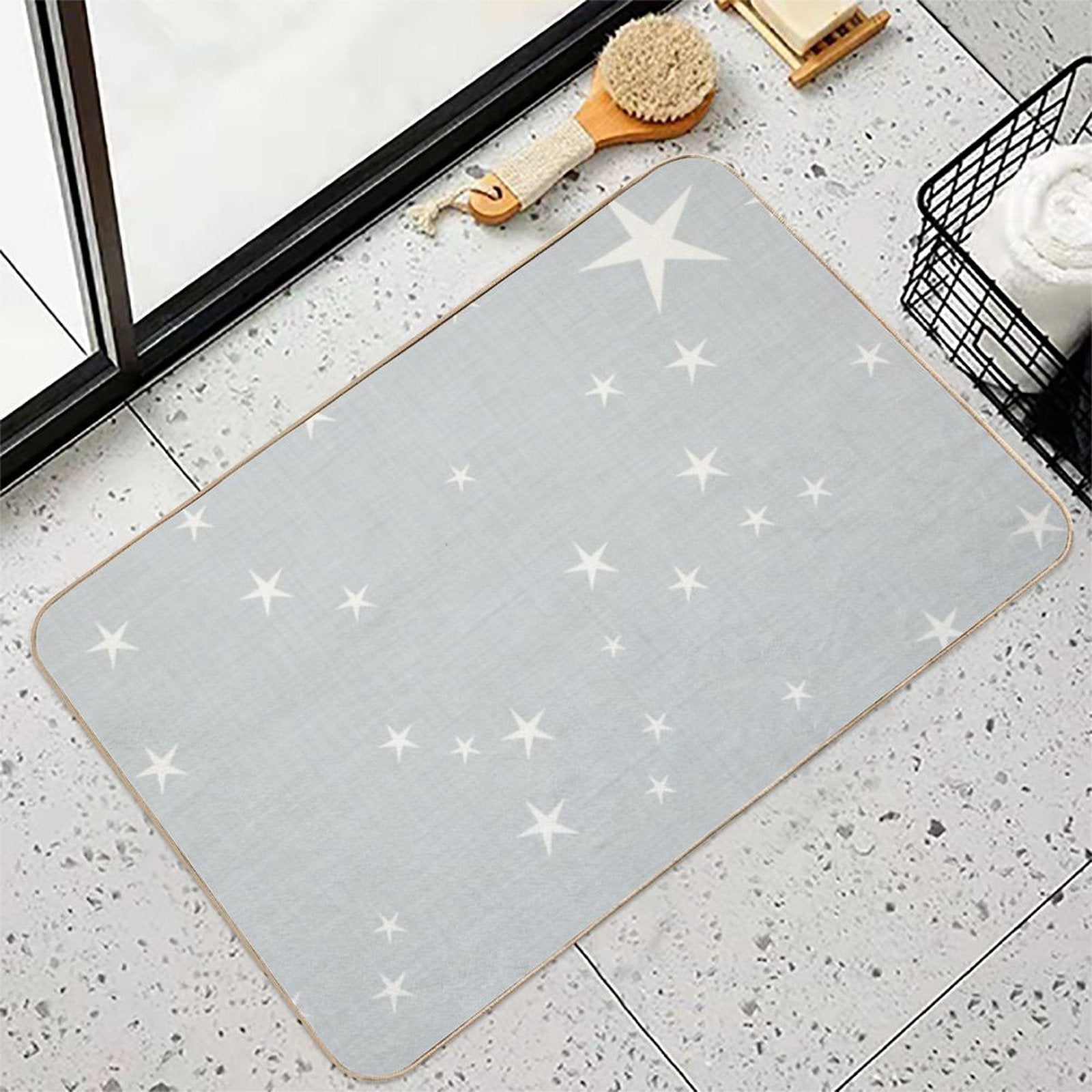 Grey Star with Fabric Texture - Narwhal Collection  Repositionable Bath Mat