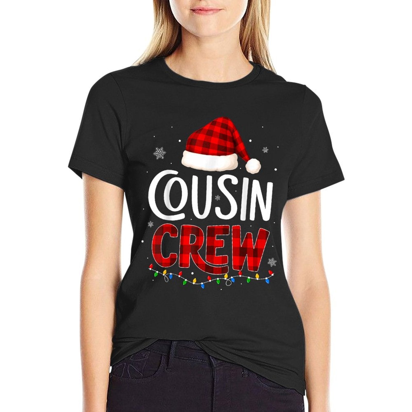 Cousin Crew Christmas Pajamas for Men Kids Women Grandkids  Oversized Silhouette T-Shirt