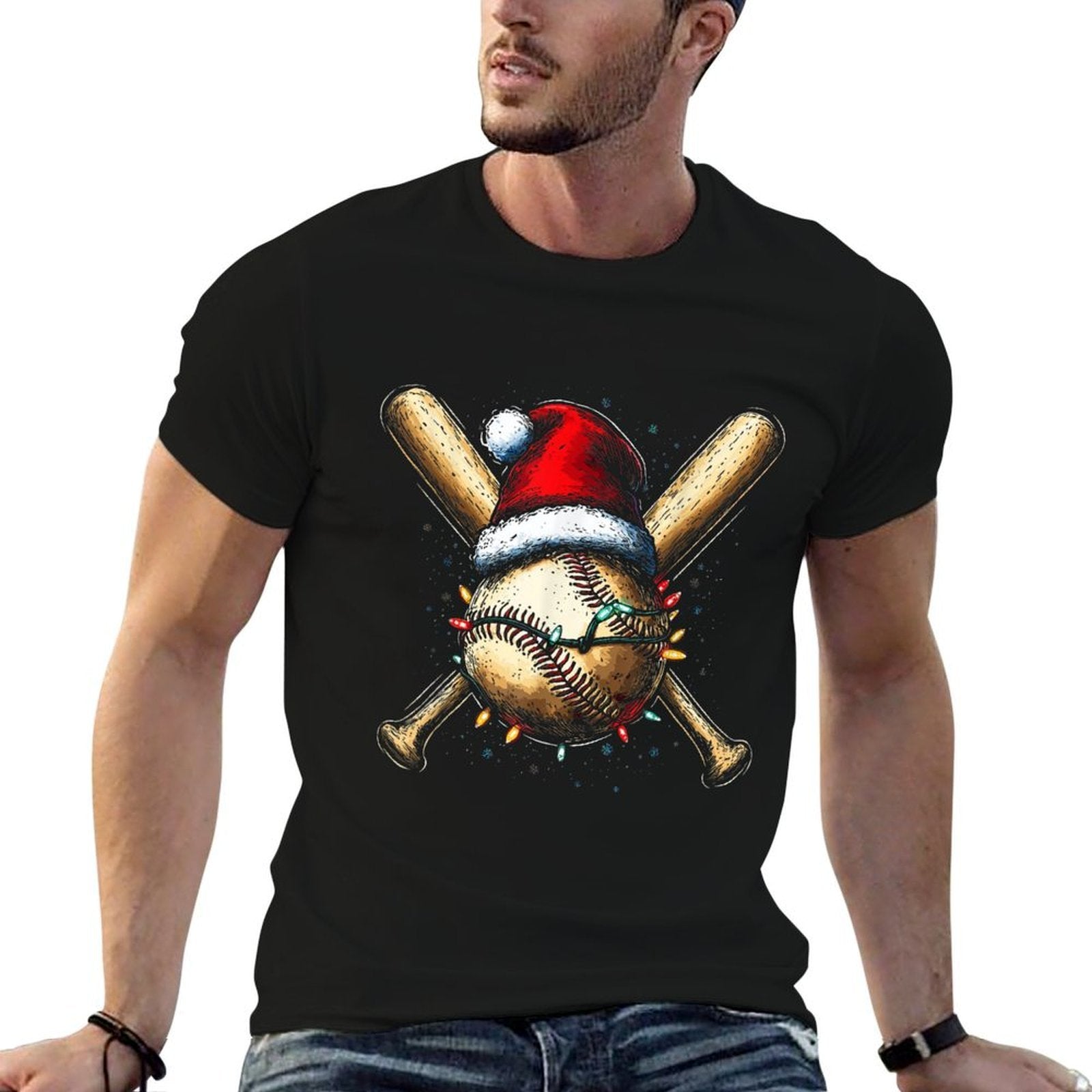 Christmas Baseball Pajama Xmas Santa For Men Boys Girls Kids  Trendy Pattern T-Shirt