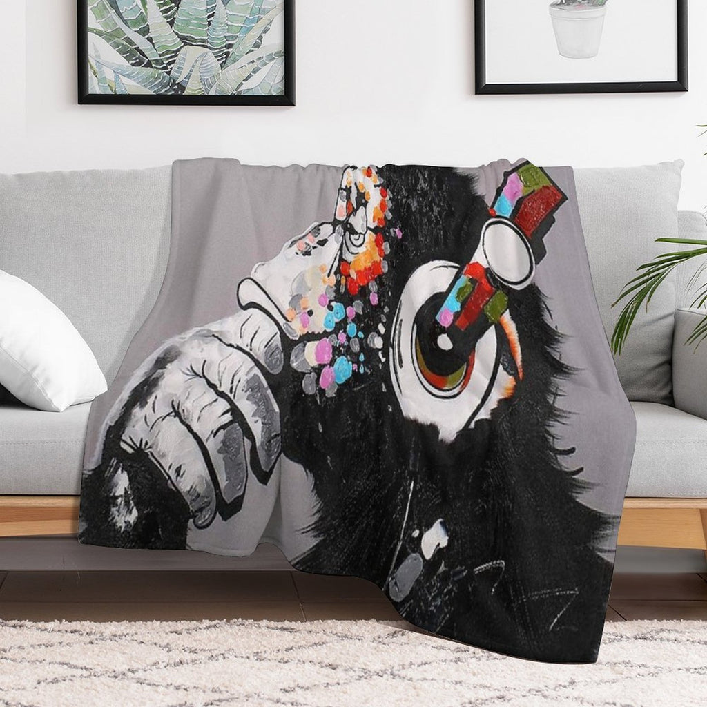 DJ Monkey With Headphones Thinking - Thinker Chimp Comfort Throw Blanket