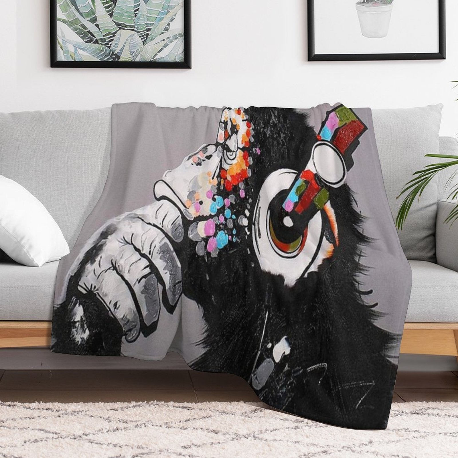 DJ Monkey With Headphones Thinking - Thinker Chimp Comfort Throw Blanket