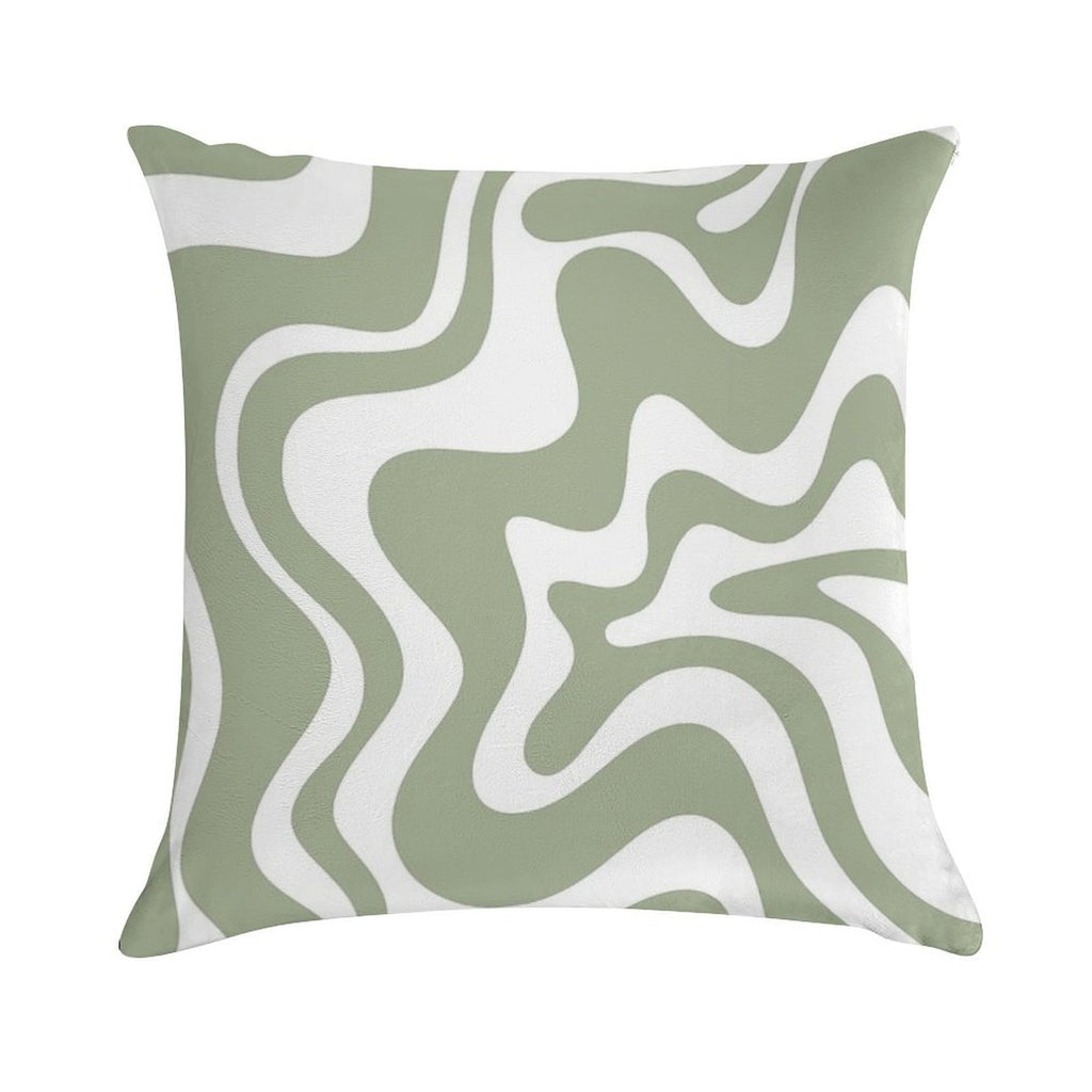 Liquid Swirl Contemporary Abstract Pattern in Sage Green And White Soft Skin-Friendly Throw Pillow