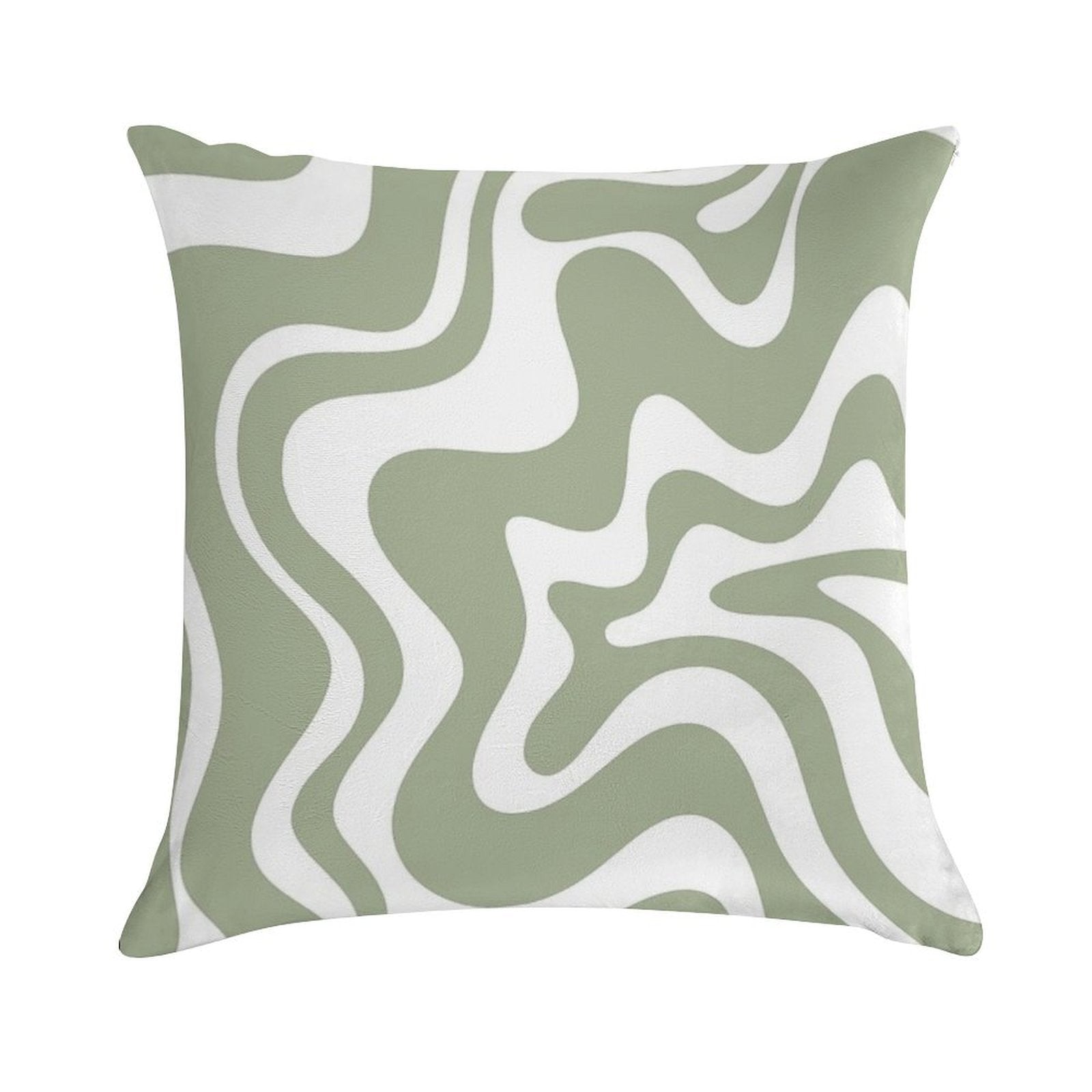 Liquid Swirl Contemporary Abstract Pattern in Sage Green And White Soft Skin-Friendly Throw Pillow