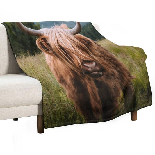 Wooly Cow – Scottish Highland Cattle in Scotland Gift-ready Throw Blanket