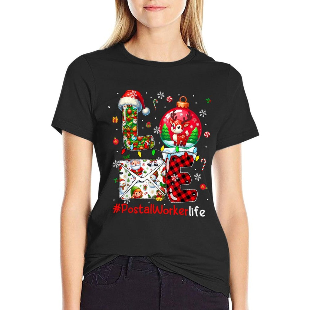 LOVE Postal Worker Christmas Santa Reindeer Matching Team  High-quality Stitching T-Shirt