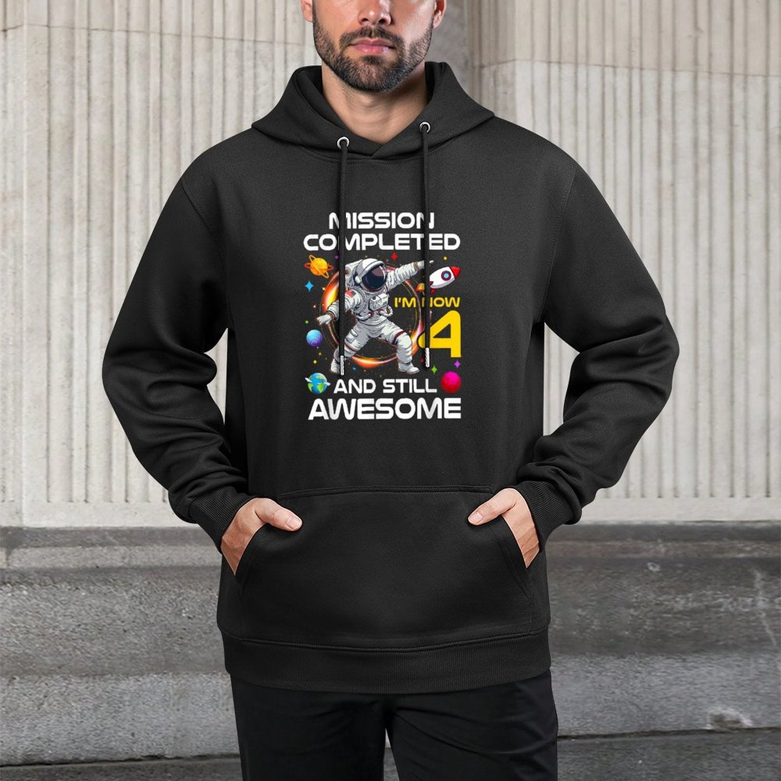 4Th Birthday Astronaut 4 Years Old Outer Space Birthday Medium-Weight Fabric Hoodie