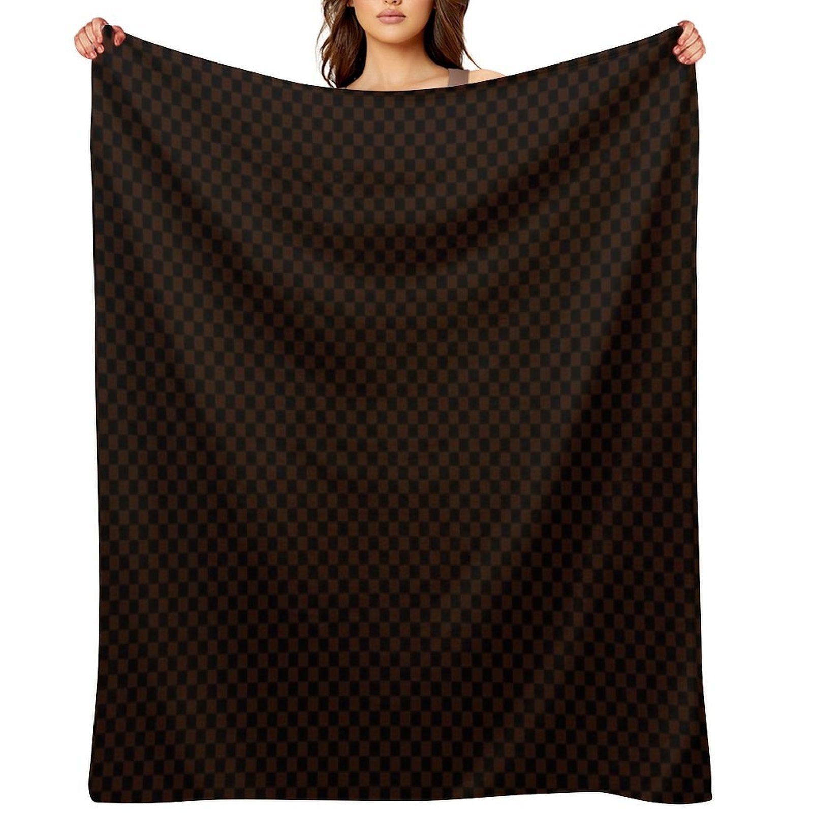 Checkers - Dark Brown And Black Pattern Mat Lightweight Throw Blanket