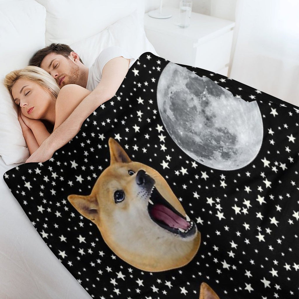 Three Doge Night Howling at The Moon Compact Throw Blanket
