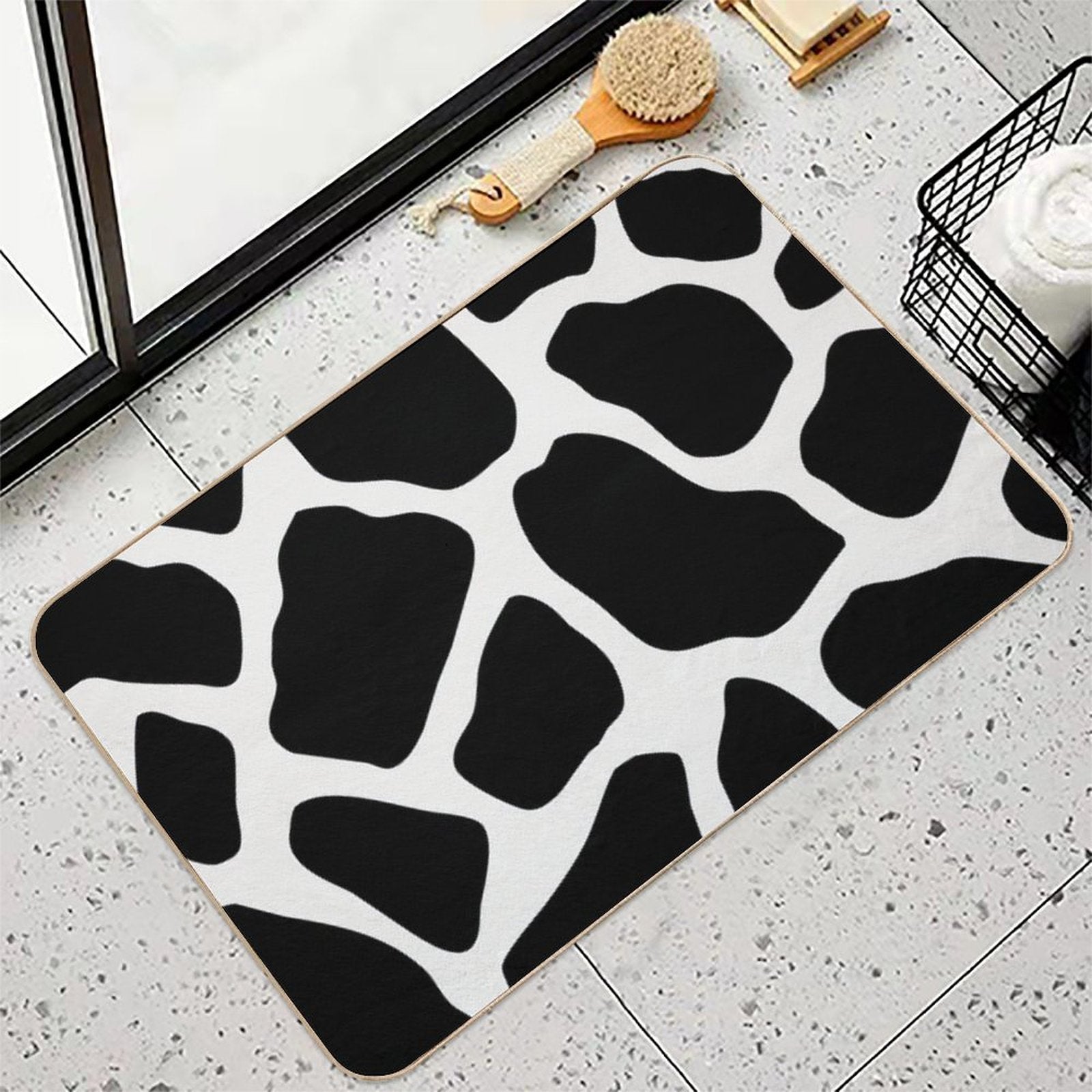 Black Abstract Pebbles Pattern  Slip-Resistant Bath Mat