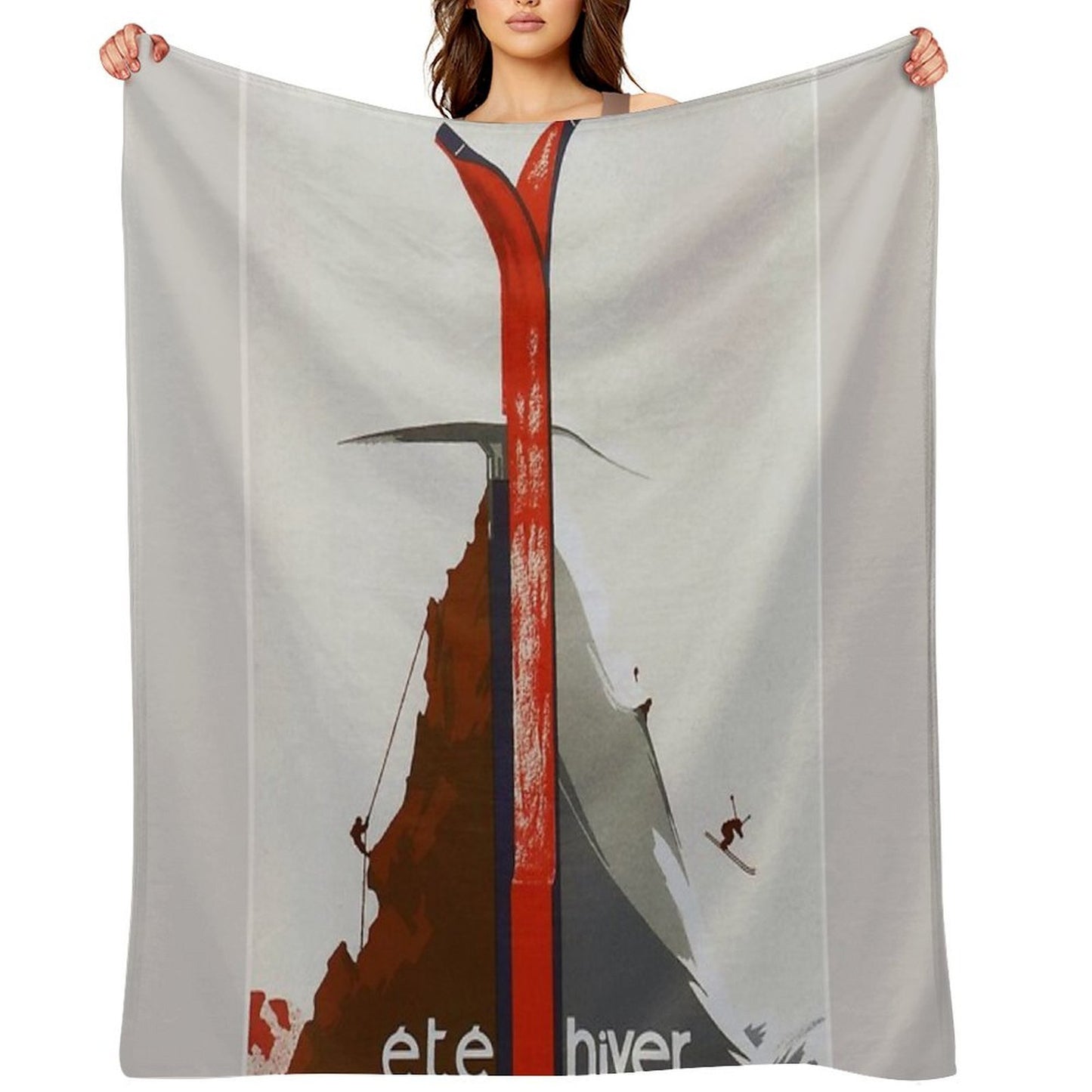 French Ski And Mountain Climbing Sport And Travel Advert Travel-friendly Throw Blanket