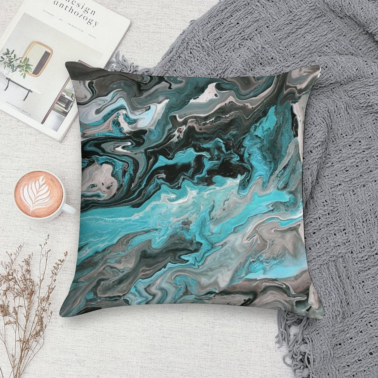 Turquoise Vein Marble Soft Fade-Resistant Throw Pillow