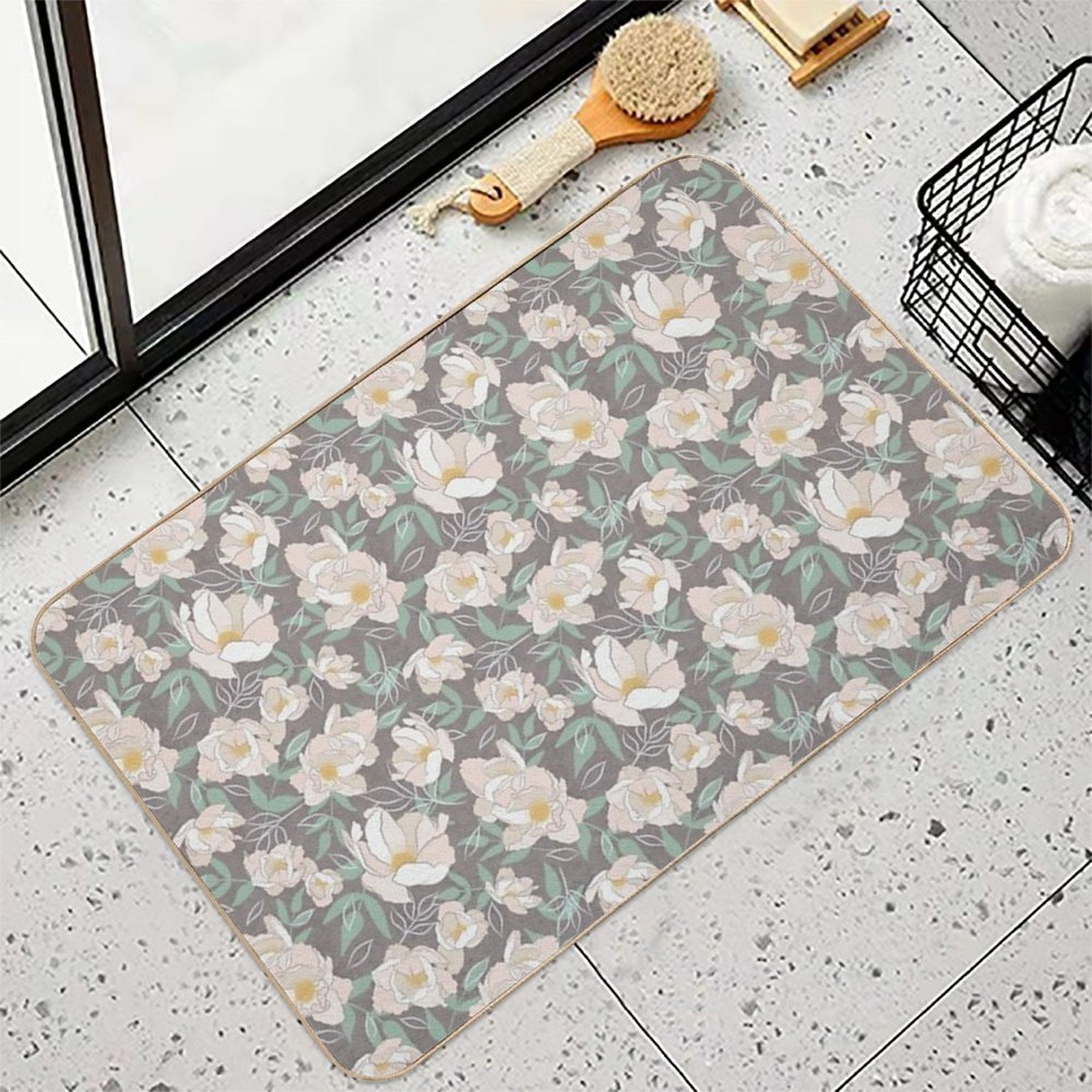 Peonies on Purple  Dirt-Trapping Bath Mat