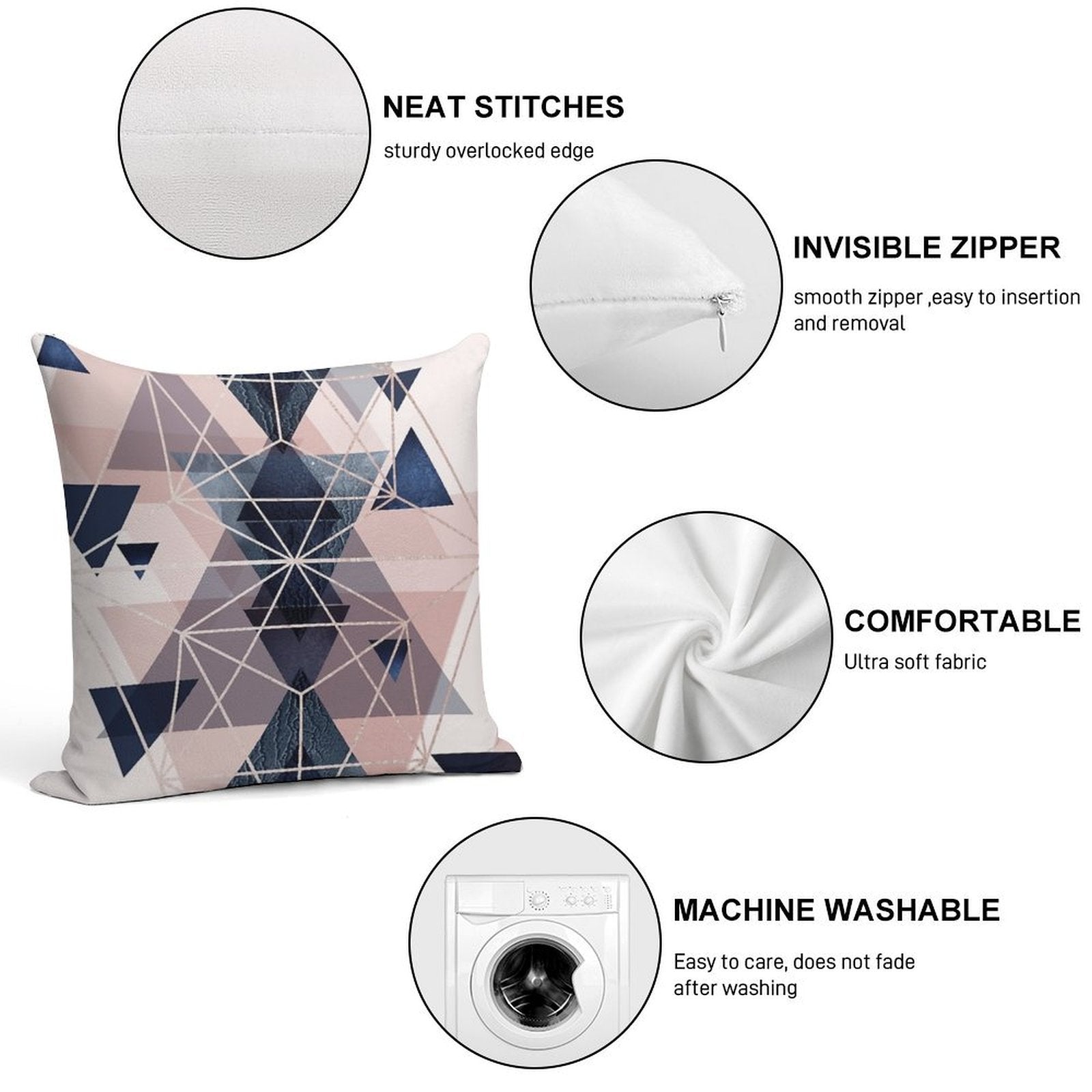 Blush Navy Geometric Soft Multiple Sizes Throw Pillow