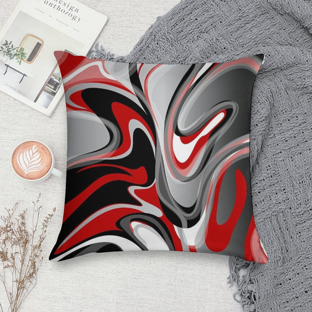 Liquify - Red, Gray, Black, White Soft Short Plush Fabric Throw Pillow