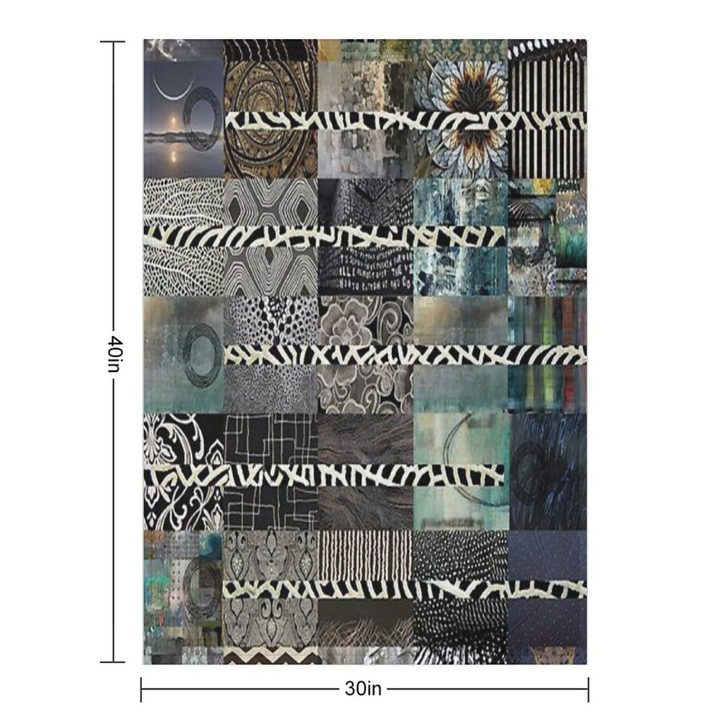 Black White And Grey Quilt Design Abstract Art Collage Sustainable Throw Blanket