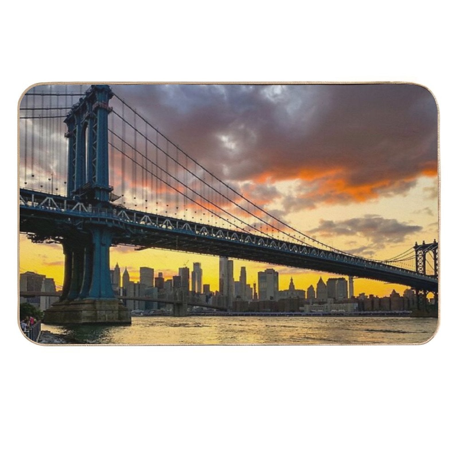 Manhattan Bridge Skyline Sunset Brooklyn New York City  Fade-Resistant Bath Mat