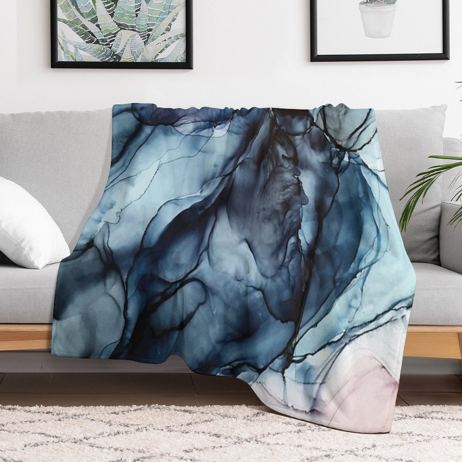 Blush And Darkness Abstract Alcohol Ink Painting Multi-functional Throw Blanket
